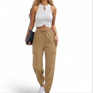 Women’s Utility Cargo Pants Elastic Waist Latte SHEIN Sz XLarge
